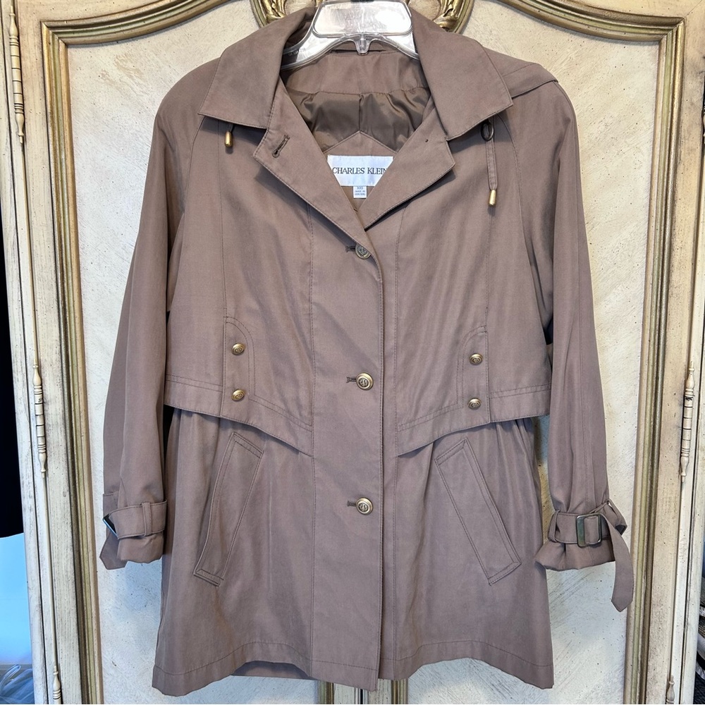 Charles Klein Removable Hood Trench Rain Coat Jacket